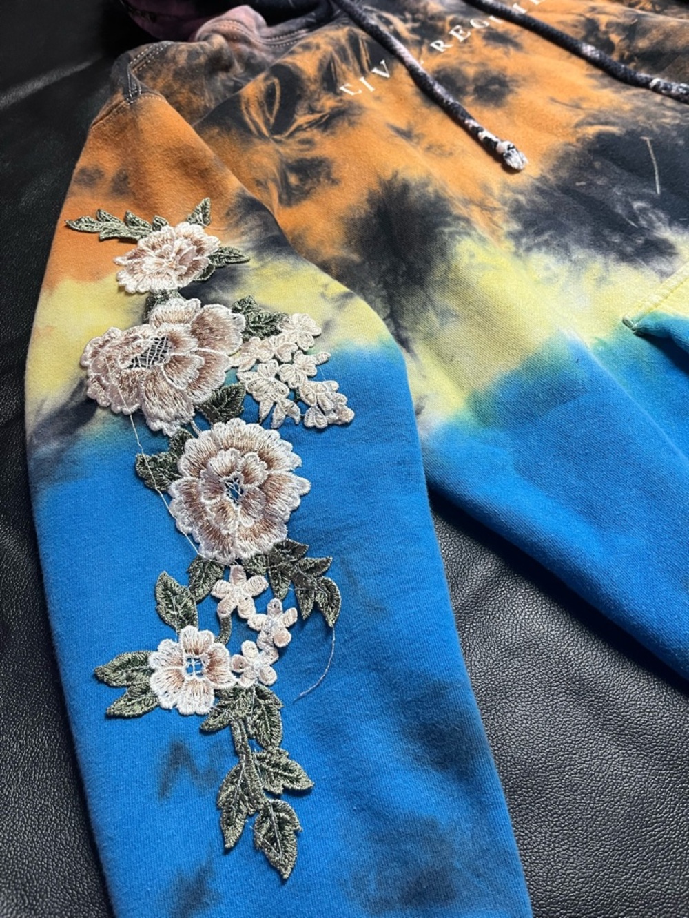 Civil Regime Tie-Dye Hoodie with Floral Embroidery - Black, Orange, Pink, Blue - Picture 2 of 6